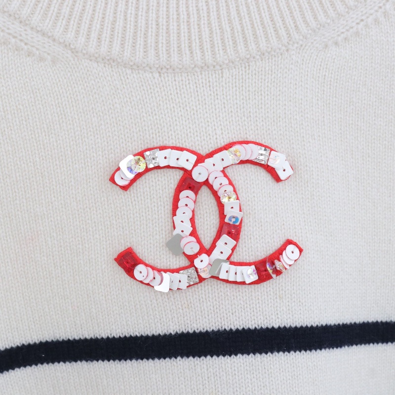 ❤️ CHANEL 山羊絨 條紋LOGO毛衣-3