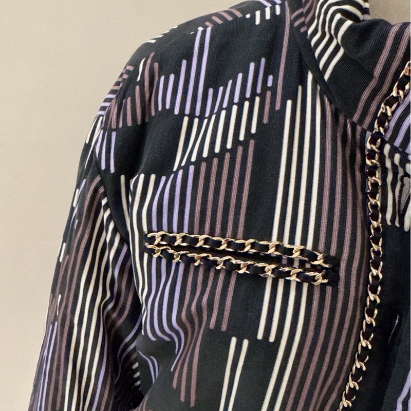 CHANEL 23K黑棕紫象牙白螺紋絲絨棉外套 40碼-2