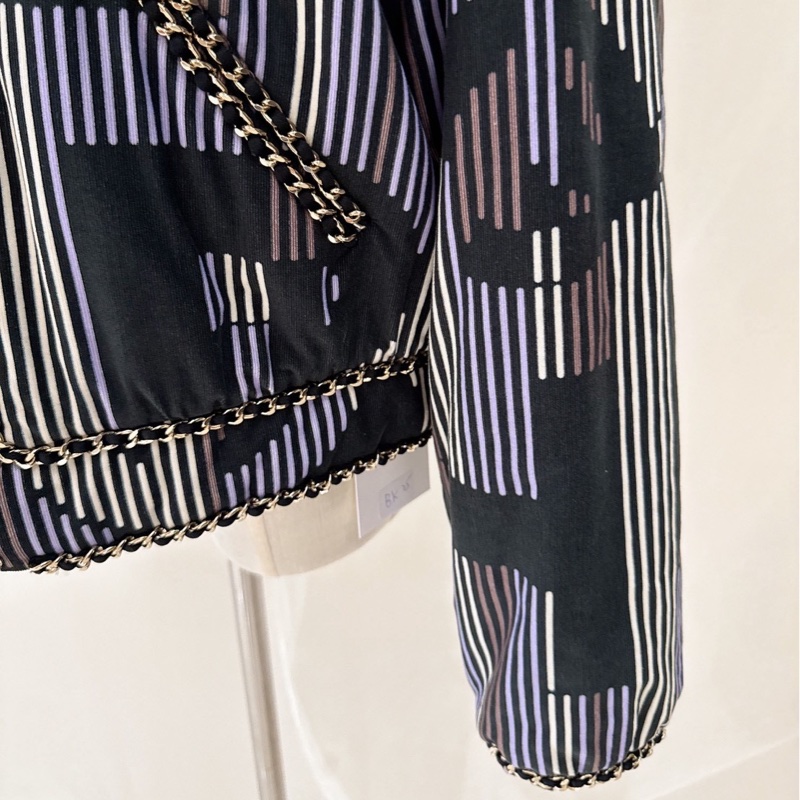 CHANEL 23K黑棕紫象牙白螺紋絲絨棉外套 40碼-4