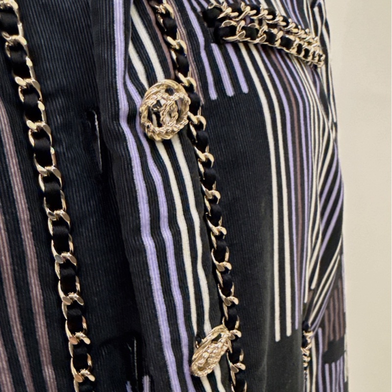 CHANEL 23K黑棕紫象牙白螺紋絲絨棉外套 40碼-8