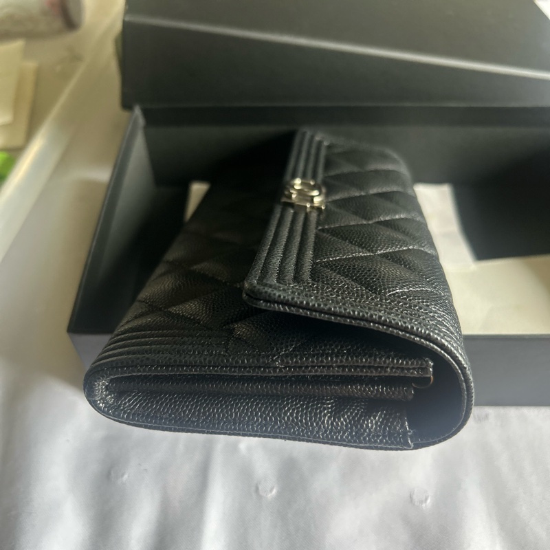【全新】CHANEL Boy L-Gusset Flap Wallet 黑色魚子醬皮 長夾(附原始發票+盒袋卡)-3