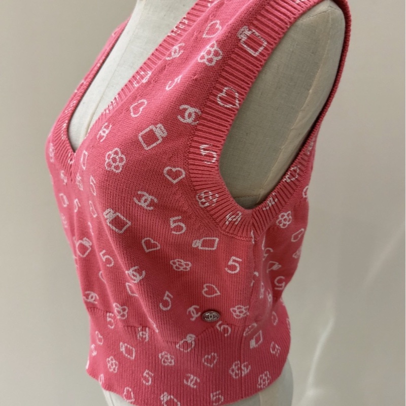 CHANEL 23C粉色馬甲針織背心 40碼-1