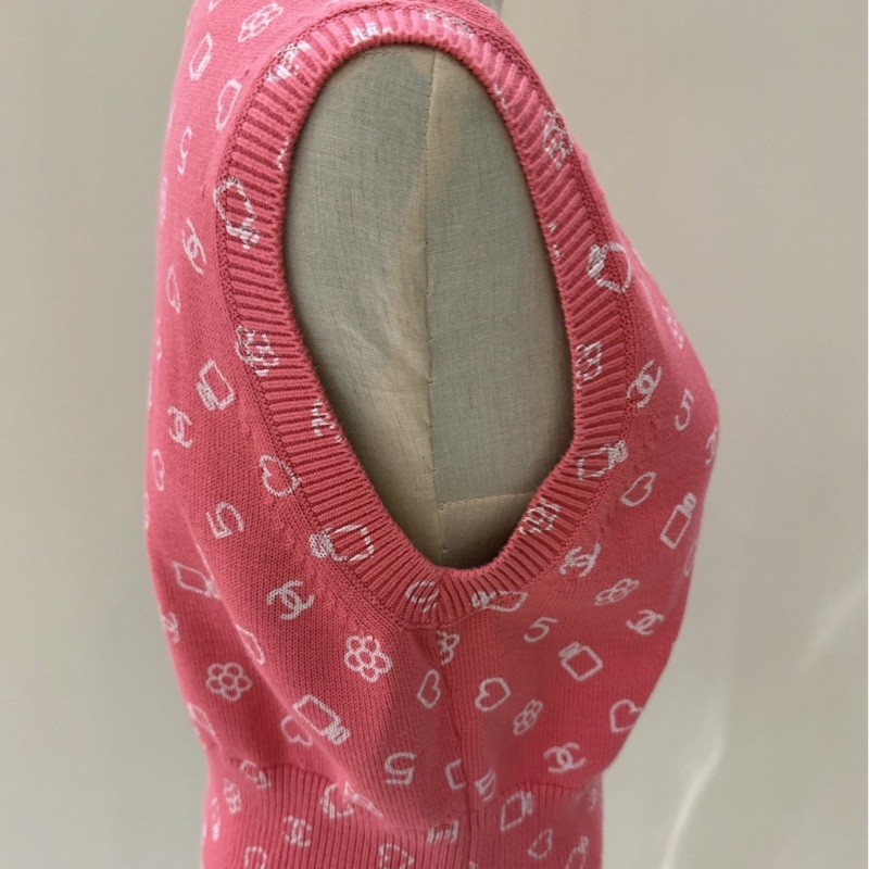 CHANEL 23C粉色馬甲針織背心 40碼-6