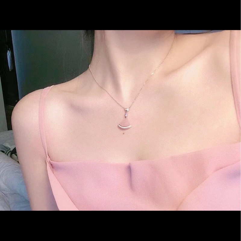 BVLGARI宝格丽经典DIVAS DREAM系列粉色蛋白石扇子镶钻项链-8