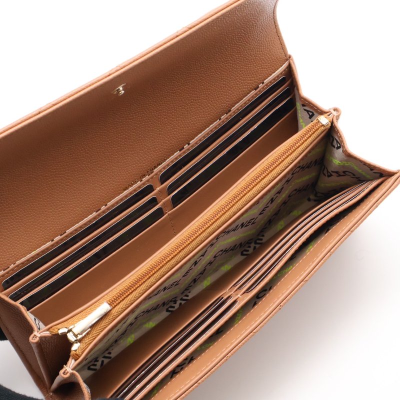 CHANEL 24K粒面牛皮雙折絲巾長夾 - 焦糖金-2