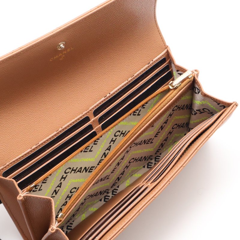 CHANEL 24K粒面牛皮雙折絲巾長夾 - 焦糖金-3