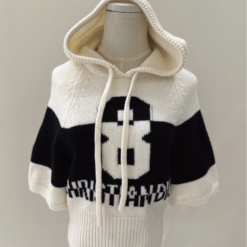 Dior 黑白羊絨連帽短版針織毛衣 36碼-0