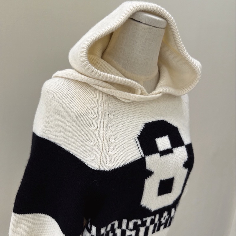 Dior 黑白羊絨連帽短版針織毛衣 36碼-1