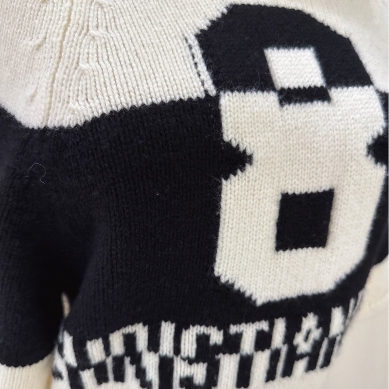 Dior 黑白羊絨連帽短版針織毛衣 36碼-2