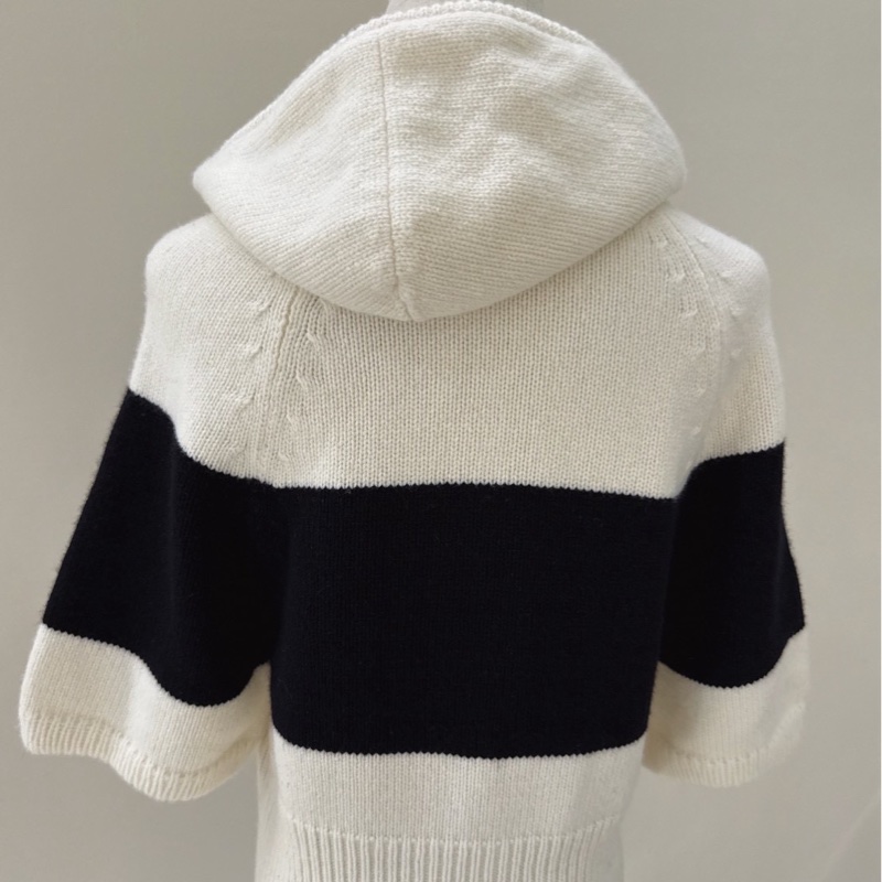Dior 黑白羊絨連帽短版針織毛衣 36碼-4