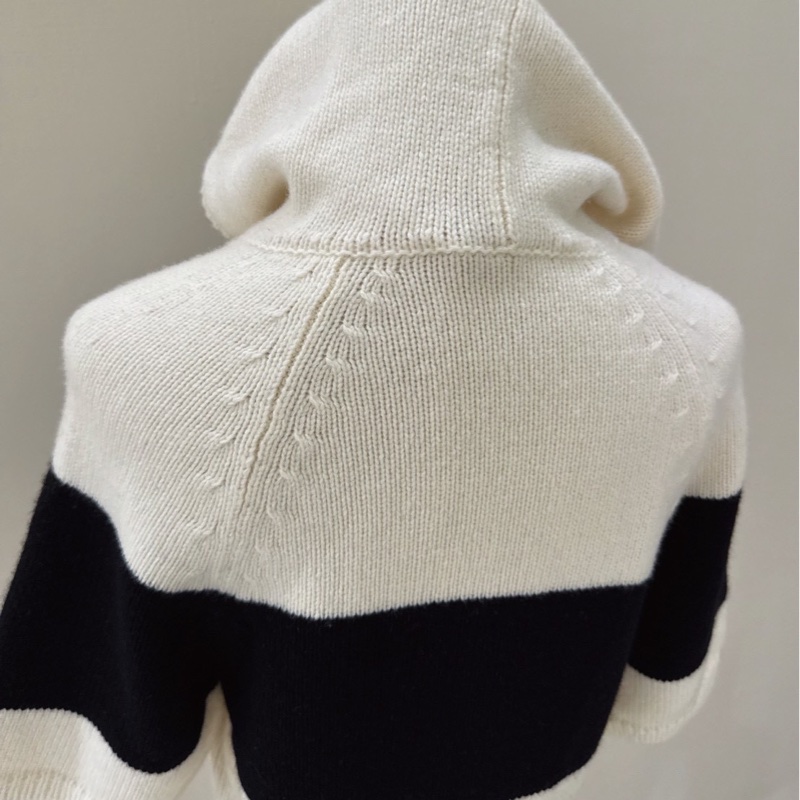Dior 黑白羊絨連帽短版針織毛衣 36碼-5