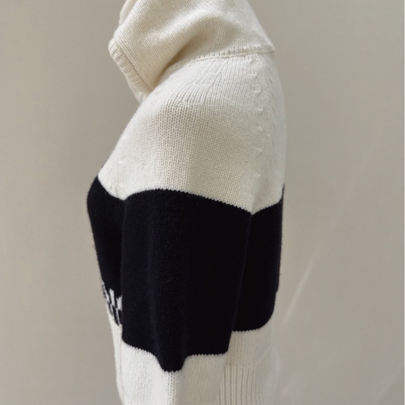 Dior 黑白羊絨連帽短版針織毛衣 36碼-7