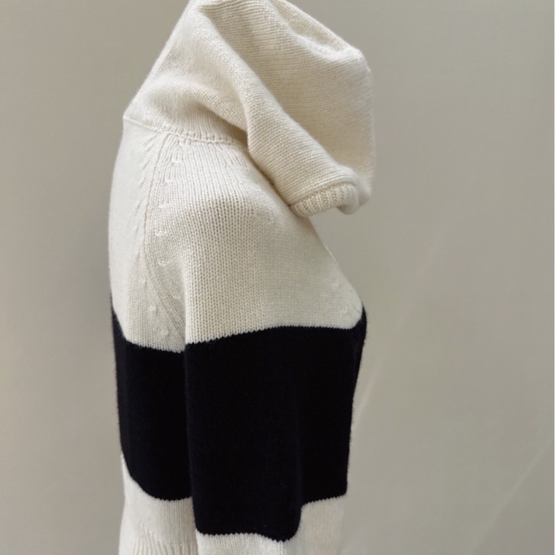 Dior 黑白羊絨連帽短版針織毛衣 36碼-8