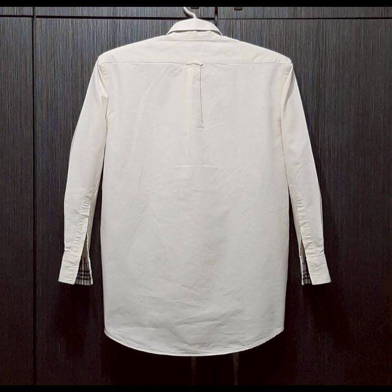 美版BURBERRY 博柏利 LONDON 戰馬 男奶茶色經典格紋牛津布長袖襯衫S-1