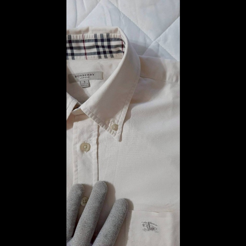 美版BURBERRY 博柏利 LONDON 戰馬 男奶茶色經典格紋牛津布長袖襯衫S-4