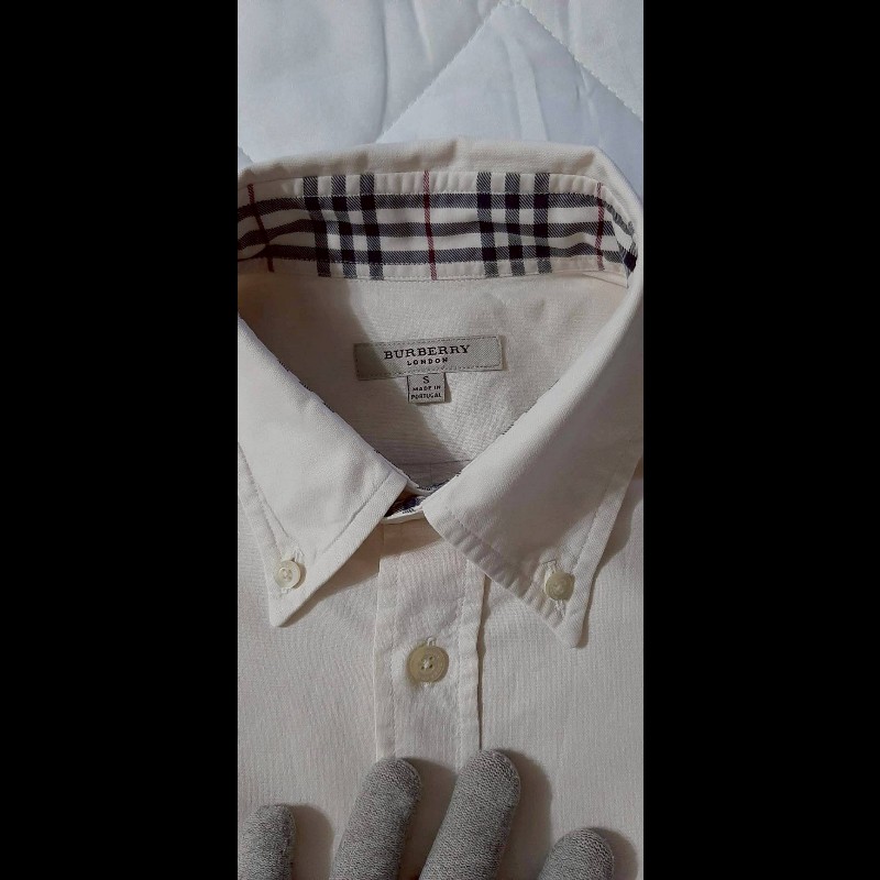 美版BURBERRY 博柏利 LONDON 戰馬 男奶茶色經典格紋牛津布長袖襯衫S-7