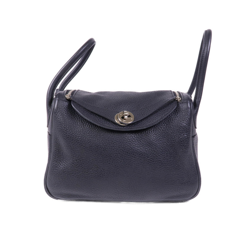 HERMES Clemence皮革Lindy 26銀扣手挽肩背兩用袋Noir-0