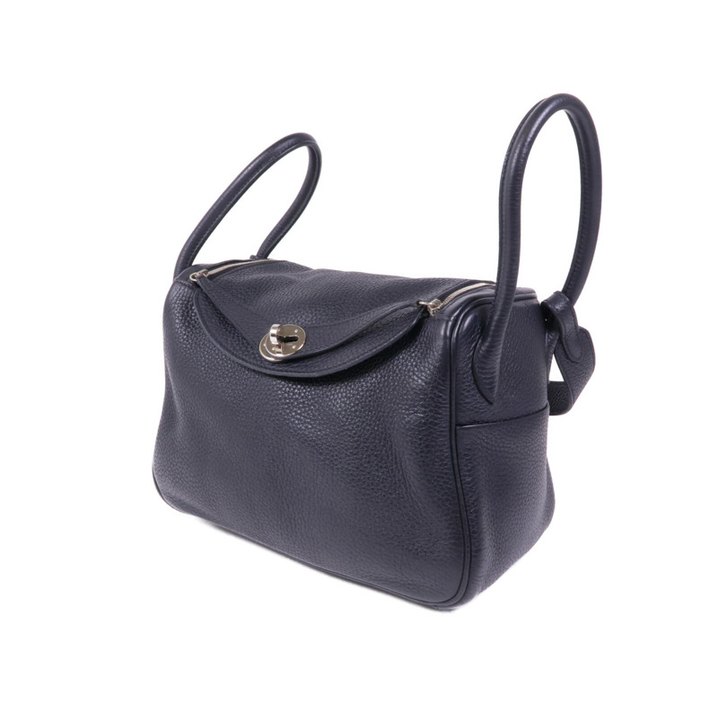 HERMES Clemence皮革Lindy 26銀扣手挽肩背兩用袋Noir-2