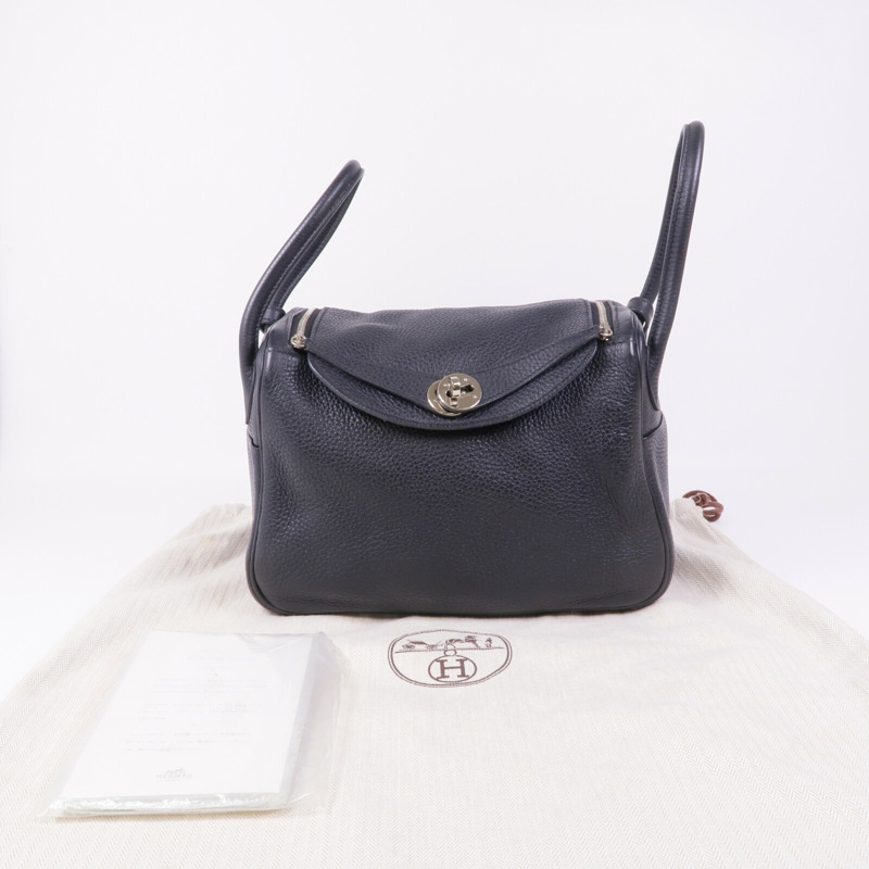 HERMES Clemence皮革Lindy 26銀扣手挽肩背兩用袋Noir-13