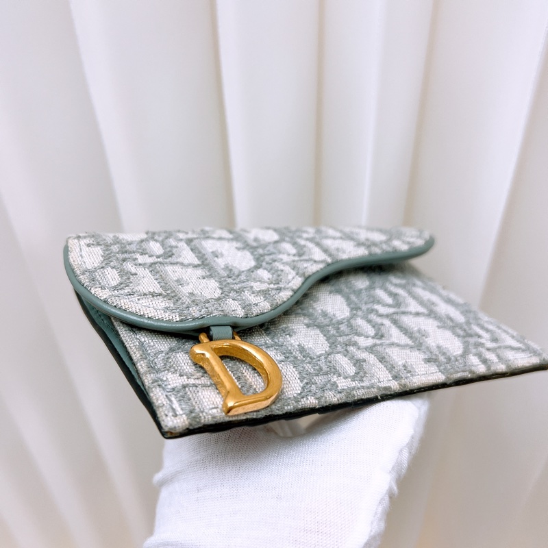 Dior 灰色老花拉鏈卡包/短夾-3