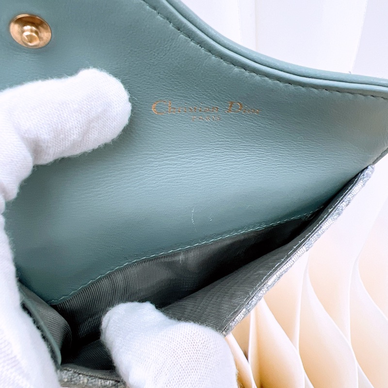 Dior 灰色老花拉鏈卡包/短夾-8