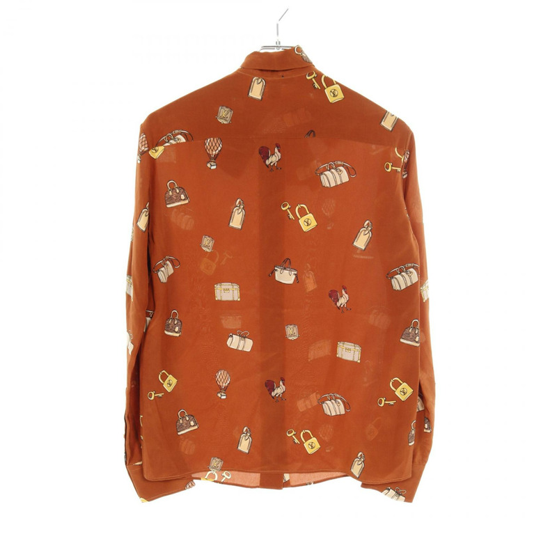 路易威登 LV 標誌紐帶襯衫，絲質材質，棕色，二手女款，尺寸 36-1