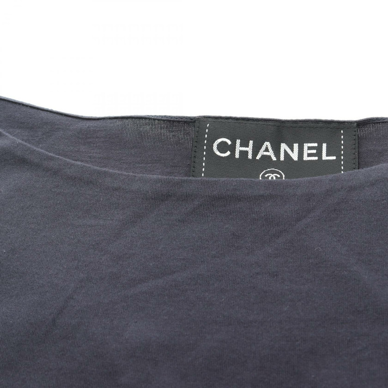 香奈兒 COCO 標誌 T 卹上衣 P70021 純棉 海軍藍 白色 二手 女款 34 碼-5