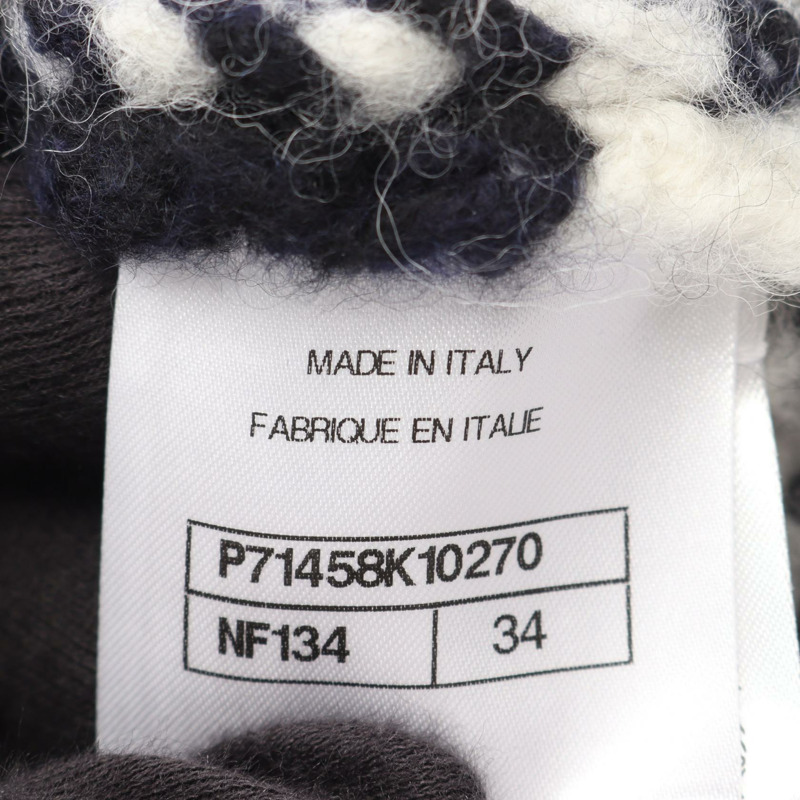 香奈兒 COCO 標誌紐帶針織衫,羊絨羊毛材質,海軍藍/白色,二手女款,34碼-3