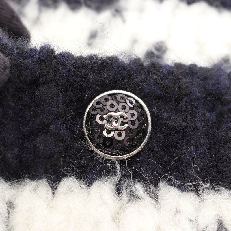 香奈兒 COCO 標誌紐帶針織衫,羊絨羊毛材質,海軍藍/白色,二手女款,34碼-5