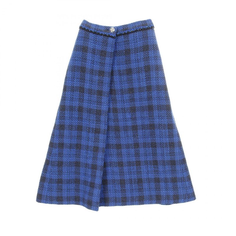 香奈兒 COCO 標誌紐扣半身棉質半身裙，藍黑色，二手，女款 36 碼-0