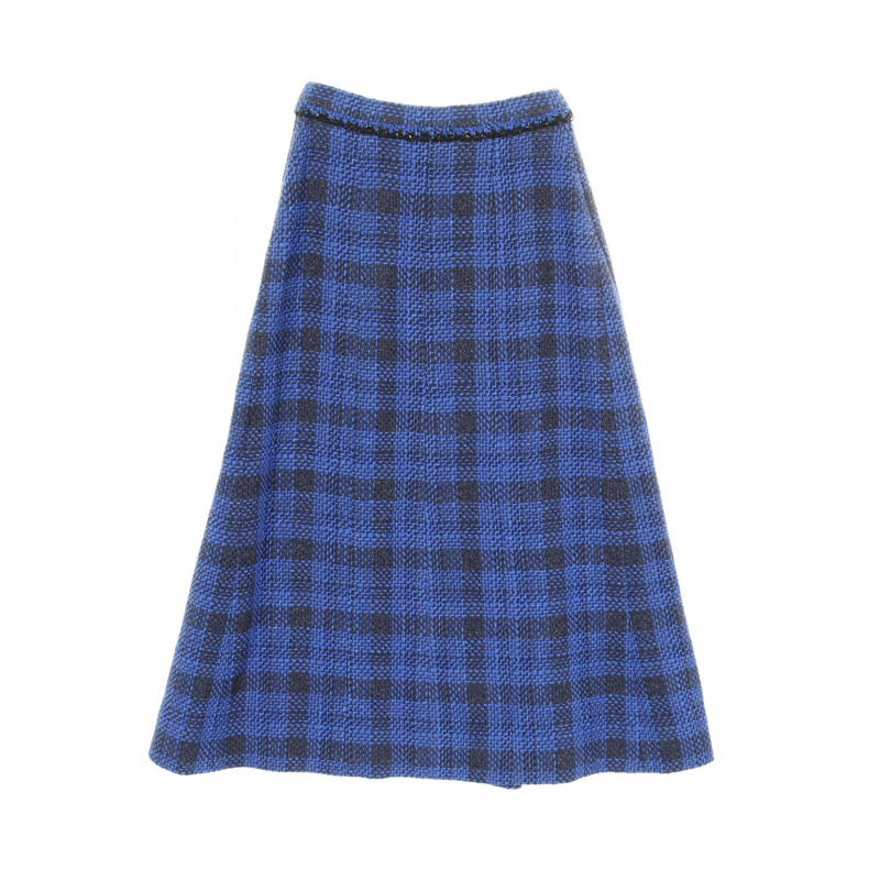 香奈兒 COCO 標誌紐扣半身棉質半身裙，藍黑色，二手，女款 36 碼-1