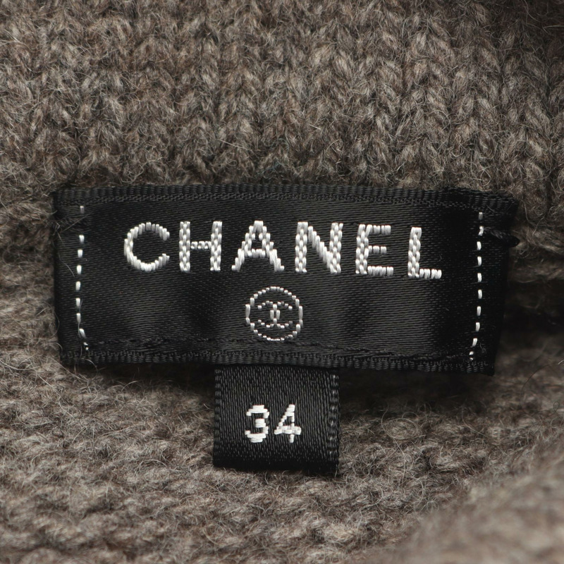 香奈兒 Gripoa 紐帶連身裙,羊毛、犛牛絨、羊絨混紡,灰色、白色、棕色,二手女裝 #34-2