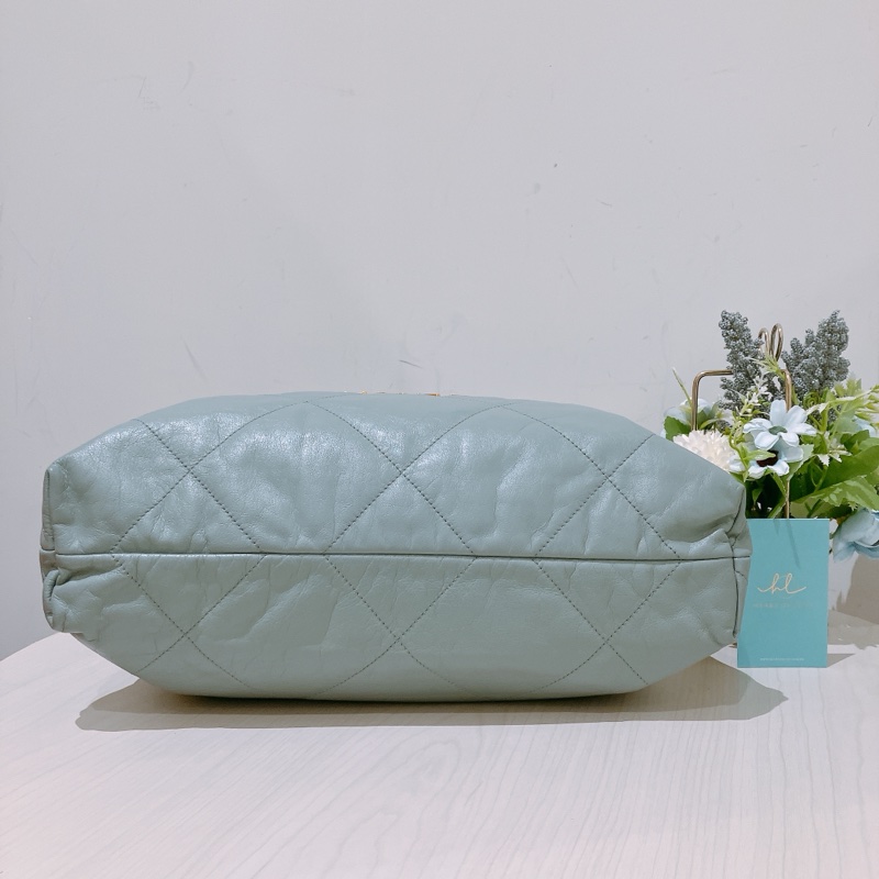 TK1863 Chanel 香奈兒中號子母垃圾袋 Shiny Calfskin Quilted 22 Medium Haze Blue X GHW-2