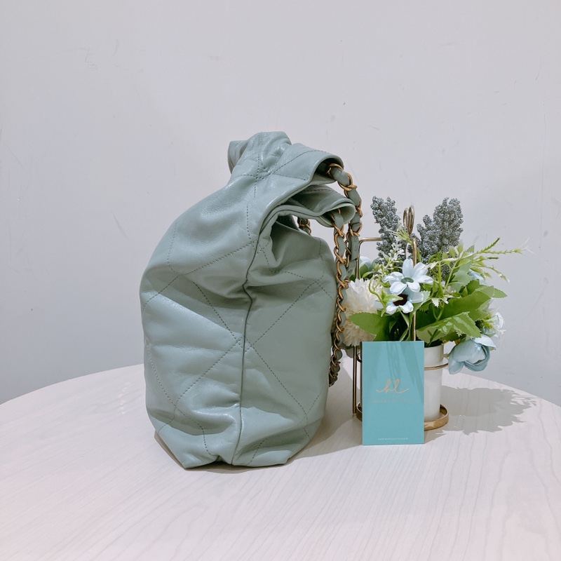 TK1863 Chanel 香奈兒中號子母垃圾袋 Shiny Calfskin Quilted 22 Medium Haze Blue X GHW-3