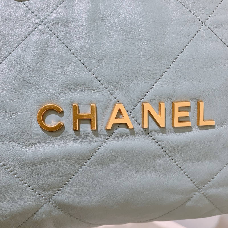 TK1863 Chanel 香奈兒中號子母垃圾袋 Shiny Calfskin Quilted 22 Medium Haze Blue X GHW-5