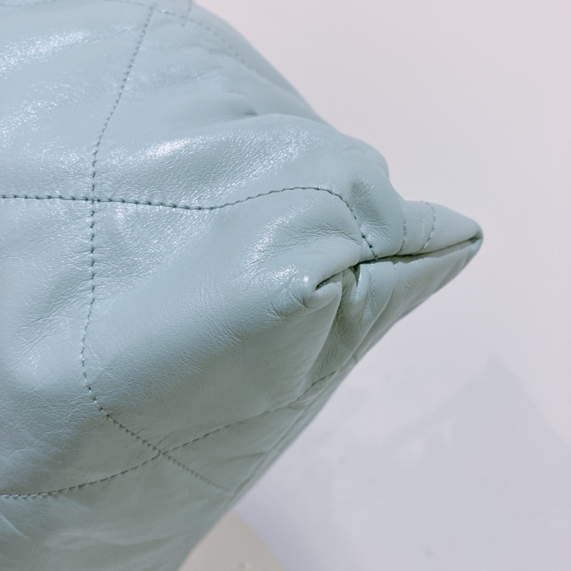 TK1863 Chanel 香奈兒中號子母垃圾袋 Shiny Calfskin Quilted 22 Medium Haze Blue X GHW-8