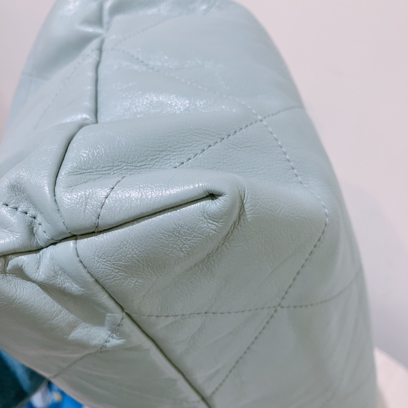TK1863 Chanel 香奈兒中號子母垃圾袋 Shiny Calfskin Quilted 22 Medium Haze Blue X GHW-9