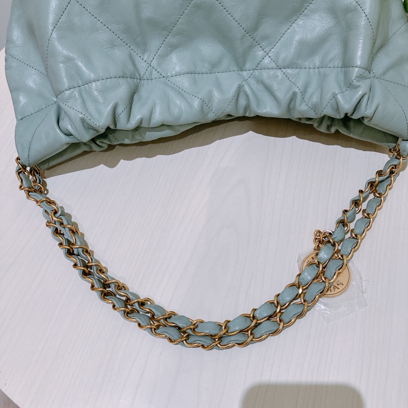 TK1863 Chanel 香奈兒中號子母垃圾袋 Shiny Calfskin Quilted 22 Medium Haze Blue X GHW-20