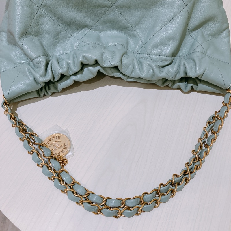 TK1863 Chanel 香奈兒中號子母垃圾袋 Shiny Calfskin Quilted 22 Medium Haze Blue X GHW-21