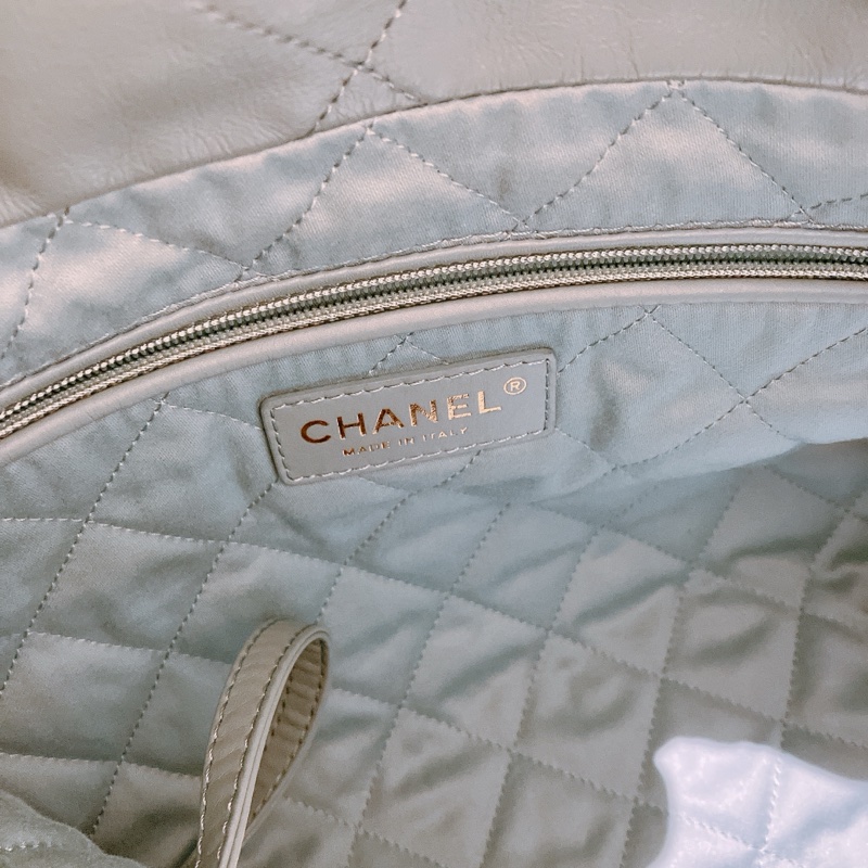 TK1863 Chanel 香奈兒中號子母垃圾袋 Shiny Calfskin Quilted 22 Medium Haze Blue X GHW-23