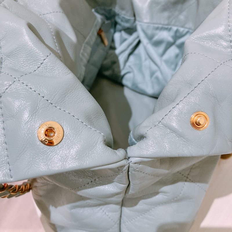 TK1863 Chanel 香奈兒中號子母垃圾袋 Shiny Calfskin Quilted 22 Medium Haze Blue X GHW-28