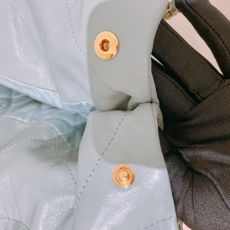 TK1863 Chanel 香奈兒中號子母垃圾袋 Shiny Calfskin Quilted 22 Medium Haze Blue X GHW-29