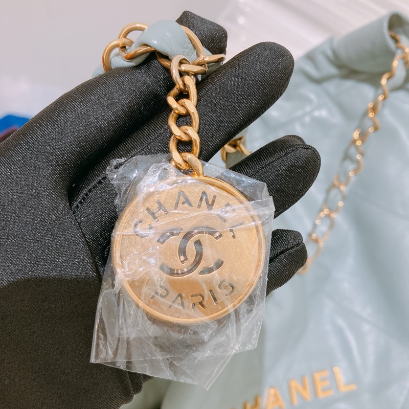 TK1863 Chanel 香奈兒中號子母垃圾袋 Shiny Calfskin Quilted 22 Medium Haze Blue X GHW-34