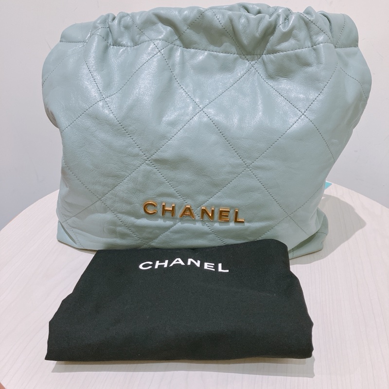 TK1863 Chanel 香奈兒中號子母垃圾袋 Shiny Calfskin Quilted 22 Medium Haze Blue X GHW-36