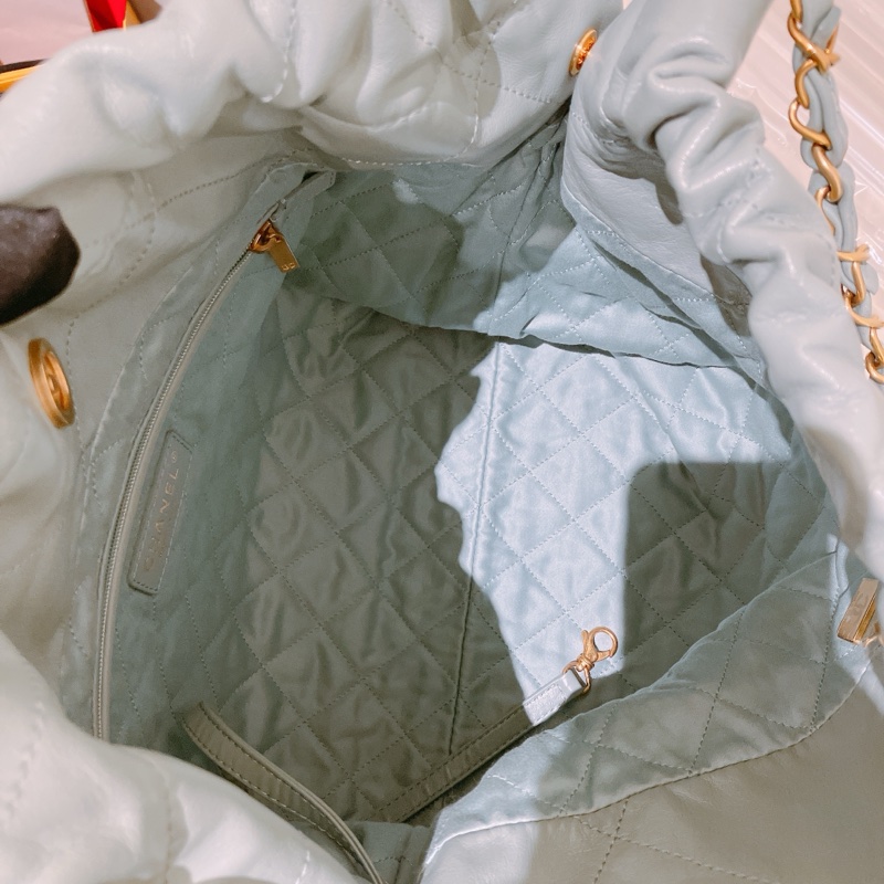 TK1863 Chanel 香奈兒中號子母垃圾袋 Shiny Calfskin Quilted 22 Medium Haze Blue X GHW-38
