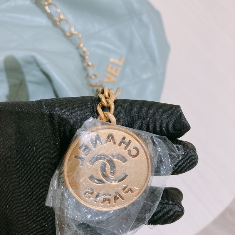 TK1863 Chanel 香奈兒中號子母垃圾袋 Shiny Calfskin Quilted 22 Medium Haze Blue X GHW-49