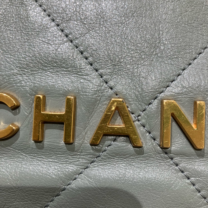 TK1863 Chanel 香奈兒中號子母垃圾袋 Shiny Calfskin Quilted 22 Medium Haze Blue X GHW-58