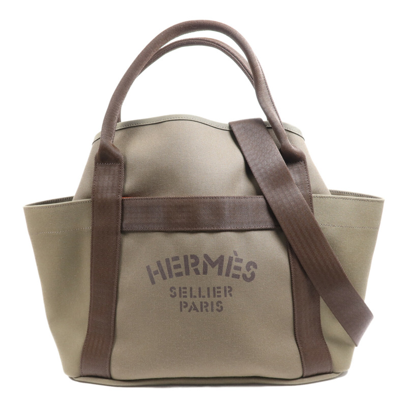 HERMES 帆布Sac De Pansage Groom銀扣手挽肩背兩用袋Green-0