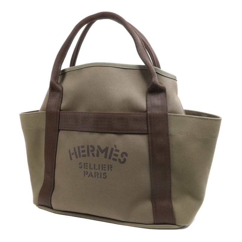 HERMES 帆布Sac De Pansage Groom銀扣手挽肩背兩用袋Green-2