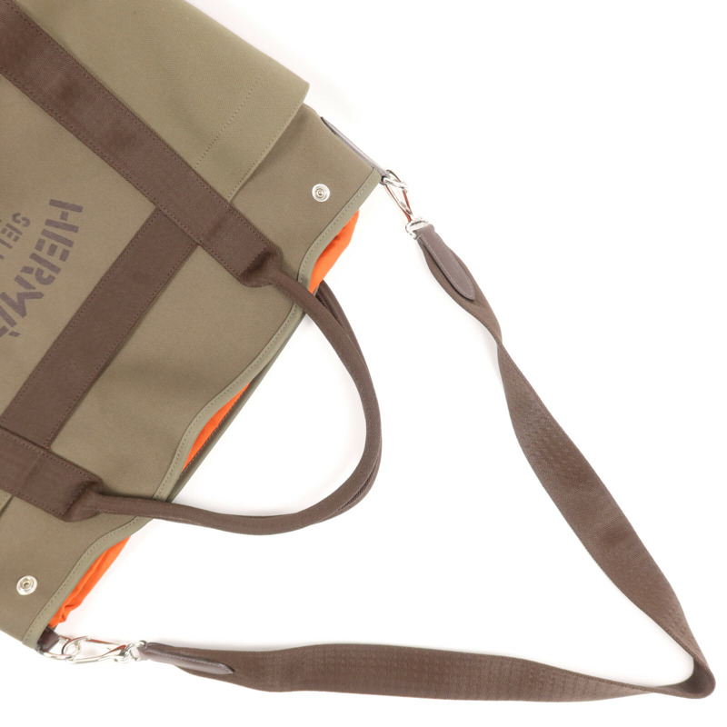 HERMES 帆布Sac De Pansage Groom銀扣手挽肩背兩用袋Green-4